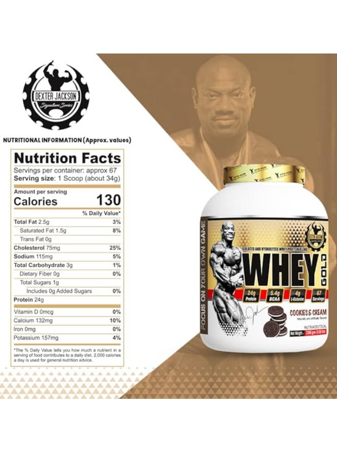 Dexter Jackson Gold Series 100% Whey Protein Powder Whey Gold - Cookies & Cream, 2268g (5 Lbs), 67 Servings