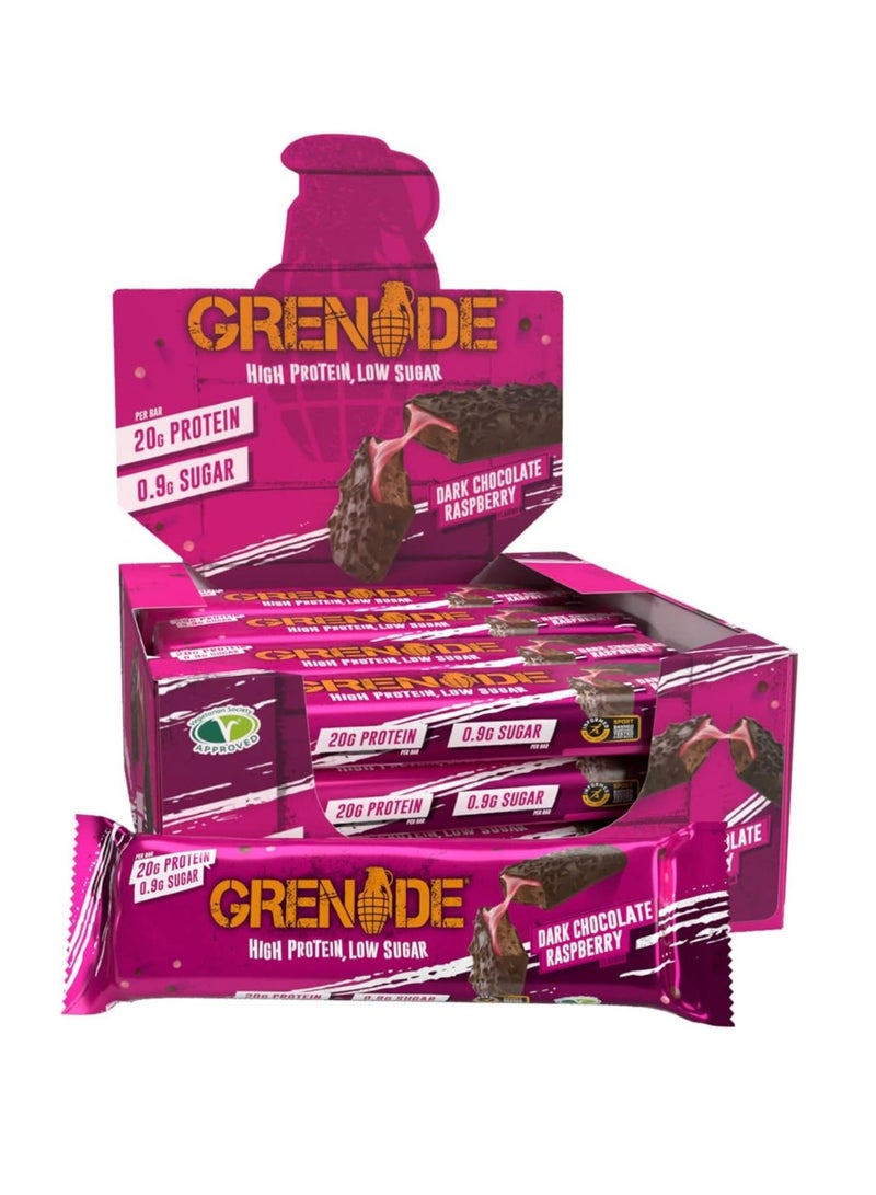 Grenade High Protein Low Sugar Bar Dark Chocolate Raspberry 60g Pack of 12