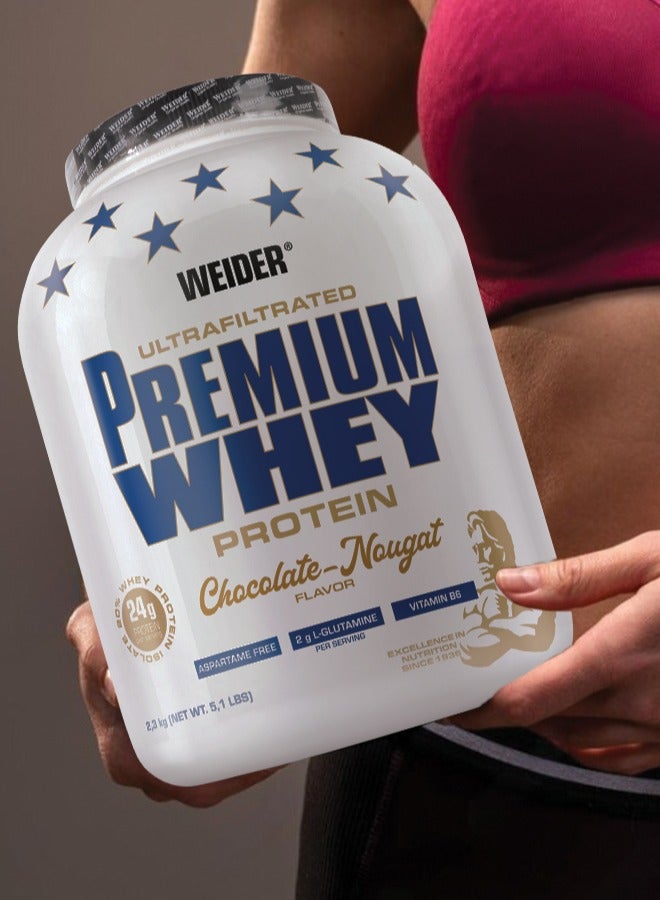 Premium Whey Protein - 2.3 kg, Chocolate Nougat Flavor - High-Quality Whey Protein Concentrate, Isolate Blend for Muscle Growth and Recovery