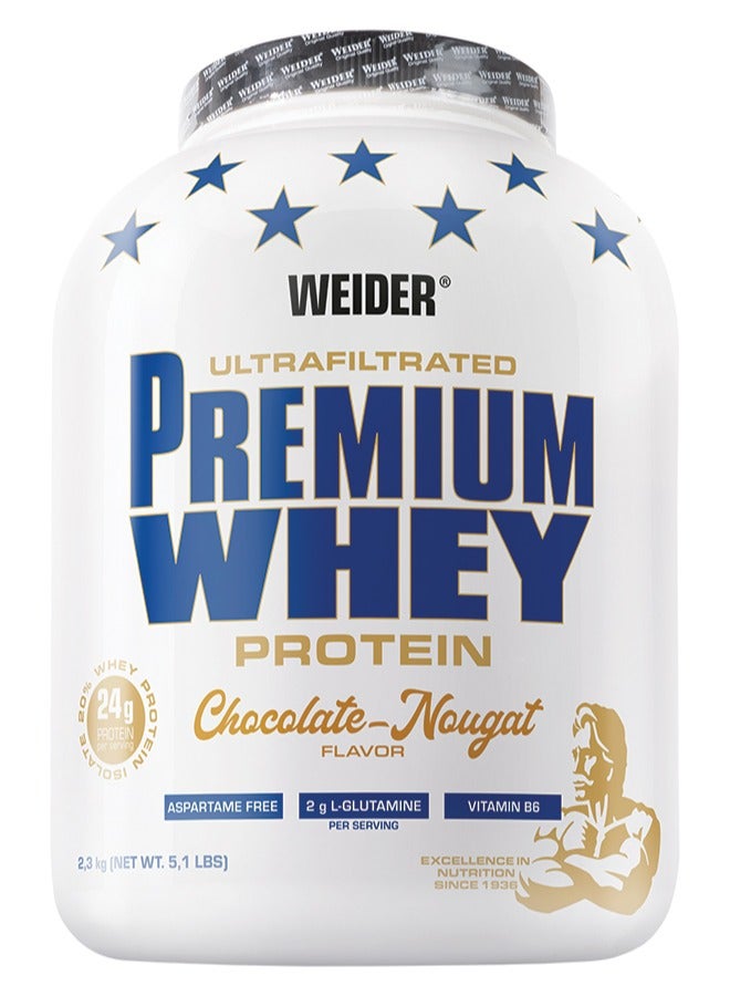 Premium Whey Protein - 2.3 kg, Chocolate Nougat Flavor - High-Quality Whey Protein Concentrate, Isolate Blend for Muscle Growth and Recovery