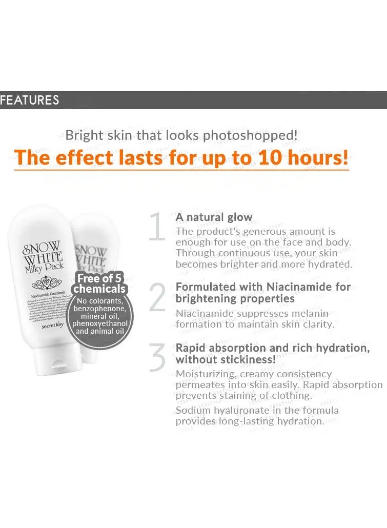 Secret Key Snow White Milky Pack for immediate whitening,200ml