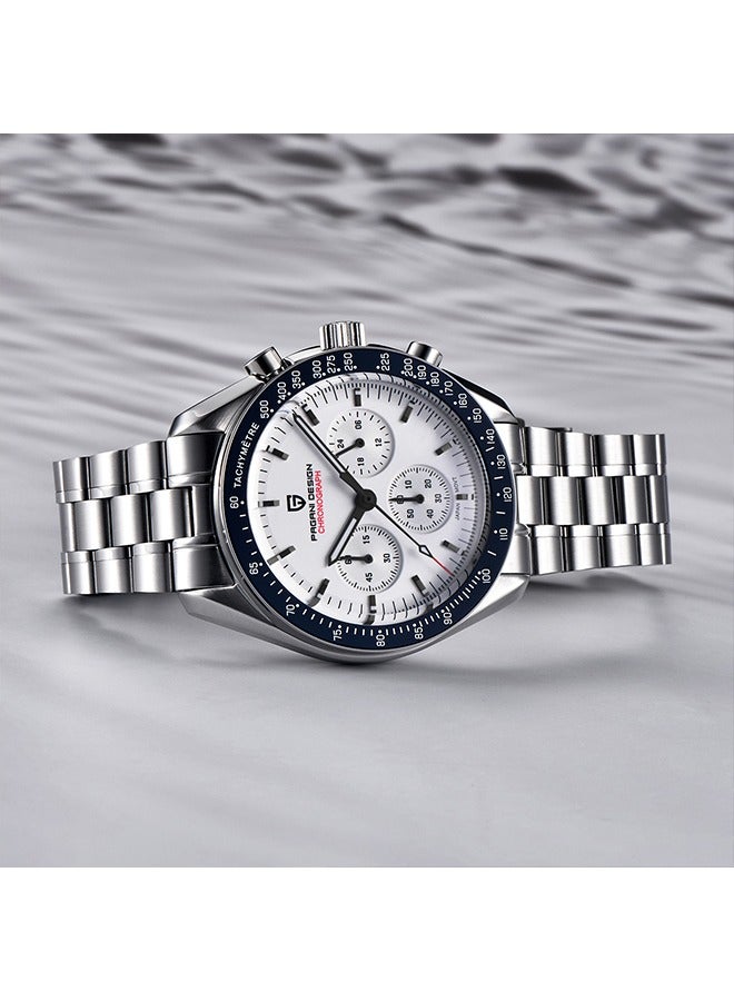 Sports Men's Quartz Watches, 40mm Stainless Steel Waterproof Chronograph Wrist Watch for Man, Synthetic Sapphire Dial Glass, Stopwatch