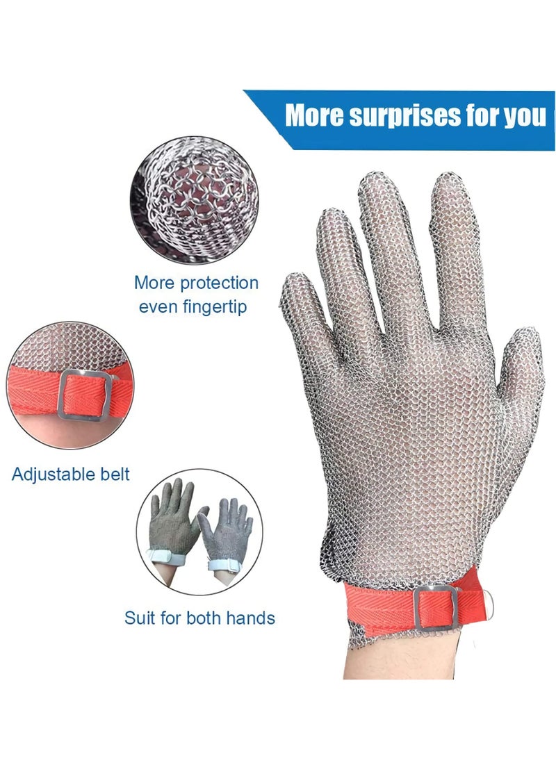 Stainless Steel Wire Metal Mesh Cut Resistant Gloves for Butchering, Slicing, Chopping, and Peeling - Ultimate Safety Work Gloves for Food Preparation.