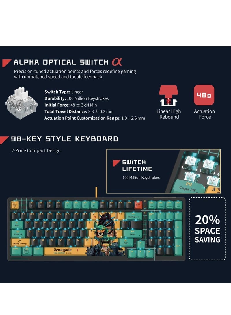 Alpha Optical Switch Performance Gaming Keyboard AT98, Adjustable Actuation Point, Gaming PBT Keycaps, 7 RGB Backlit Effects, Stealth Quiet Typing, Renegade Design