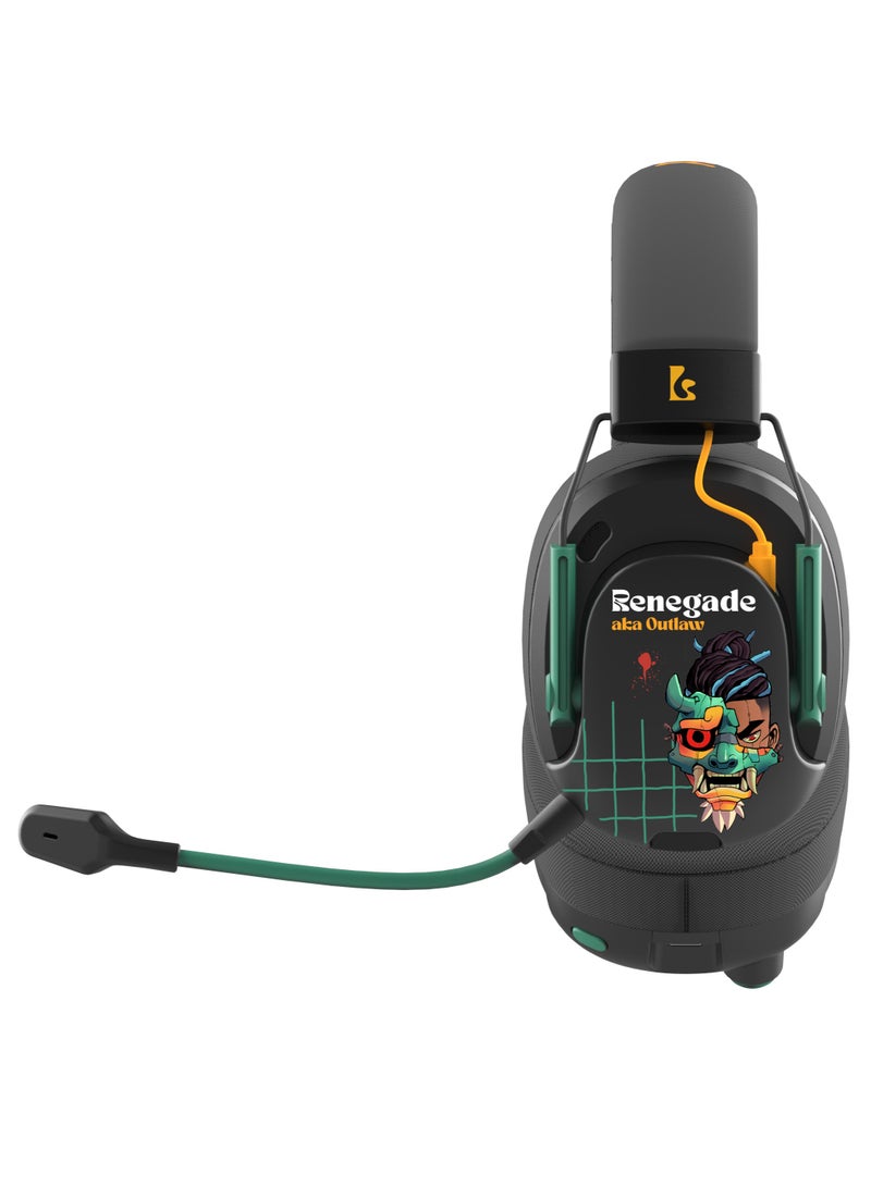 All-In-One Wireless Gaming Headset MR-595, Gaming-Grade Multi-Mode Connectivity, BL5900 Wireless Gaming Chipset, 50mm Speaker Unit, 135 Hours Playback Time, Detachable Noise Cancelling Mic, Black