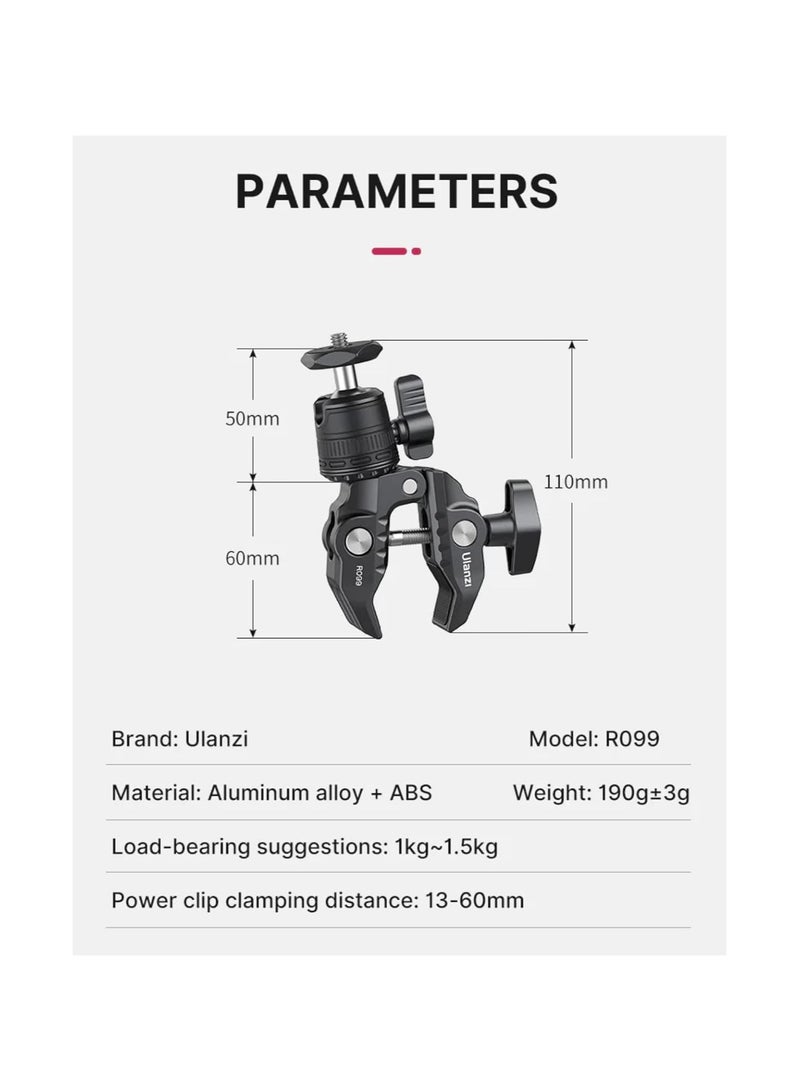 R099 Super Clamp Camera Mount Clamp With 360° Ballhead