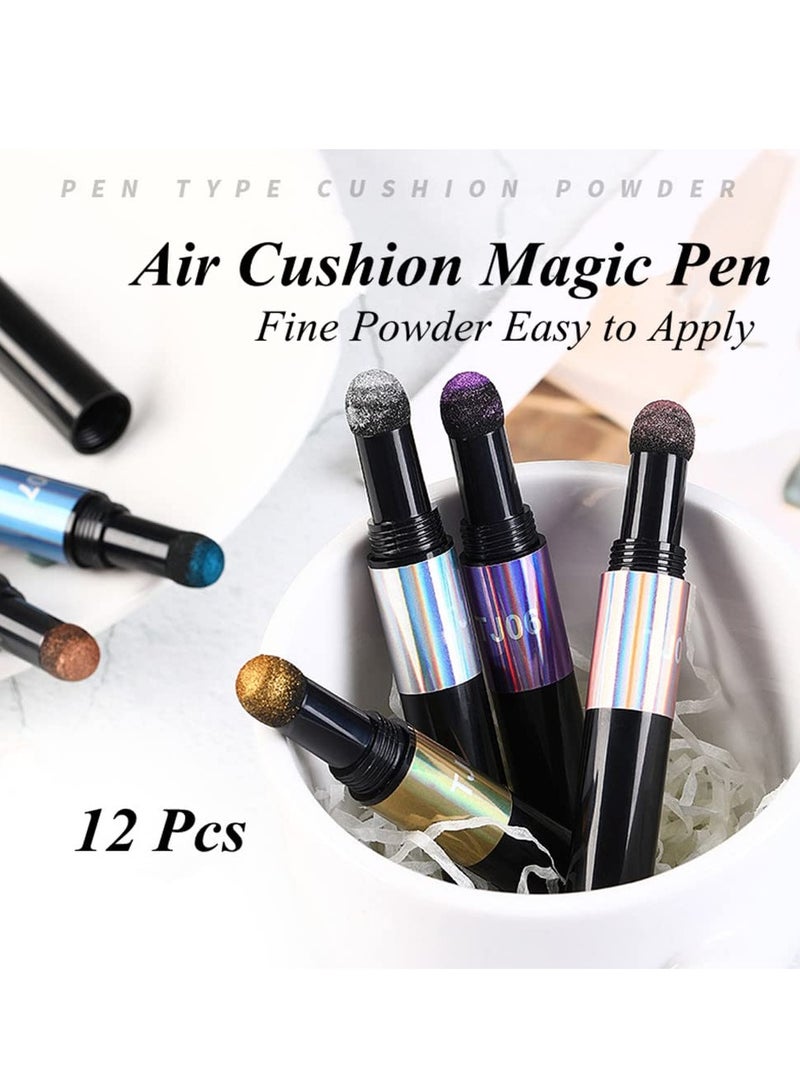 Nail Art Pen Nail Polish Pen Chrome Nail Powder Holographic Powder Mirror Effects Air Cushion Magic Pen Nail Art Decoration Nail Art Kit Colorful 12 Pcs