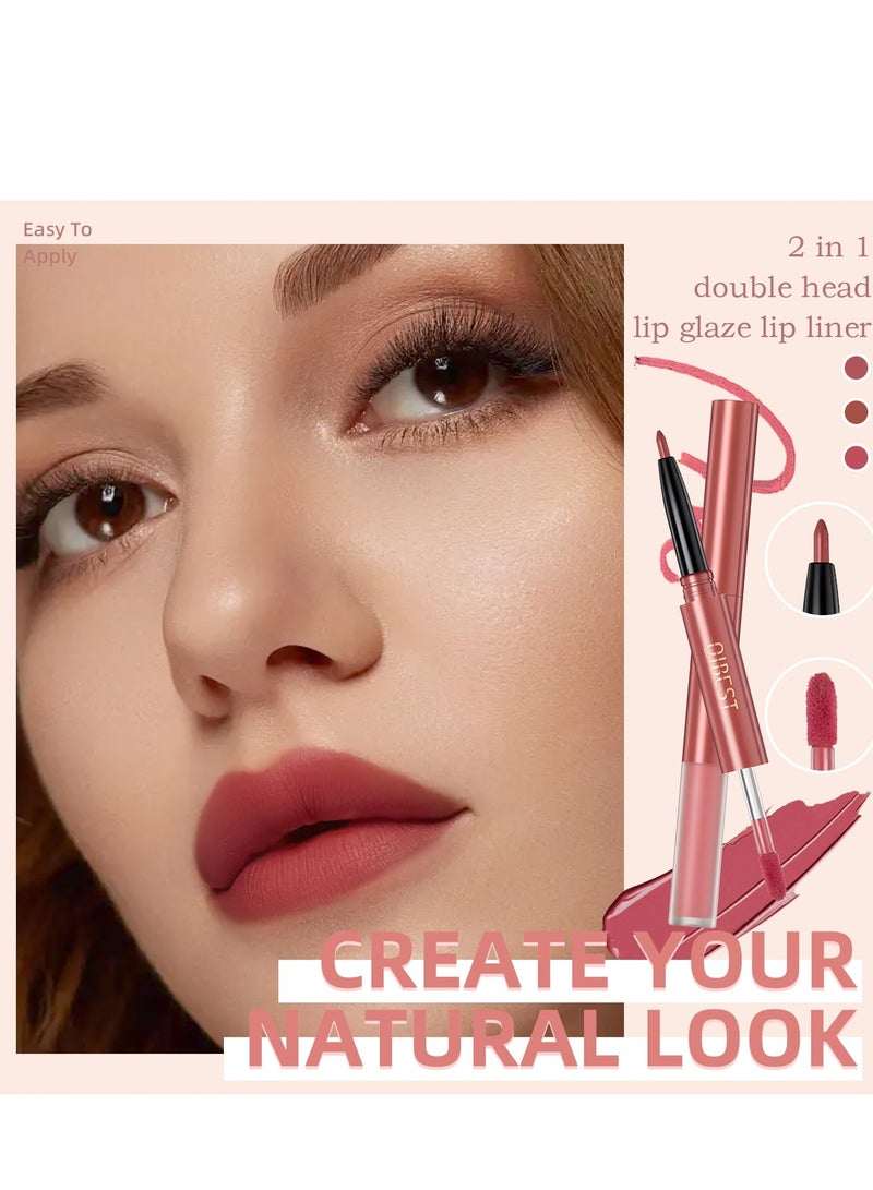 Matte Liquid Lipstick and Lip Liner Pens Set, 3 Pcs Waterproof and Long Lasting, Velvety Nude Smooth, 24 Horas Originales Makeup, Gloss Make up Gift Set