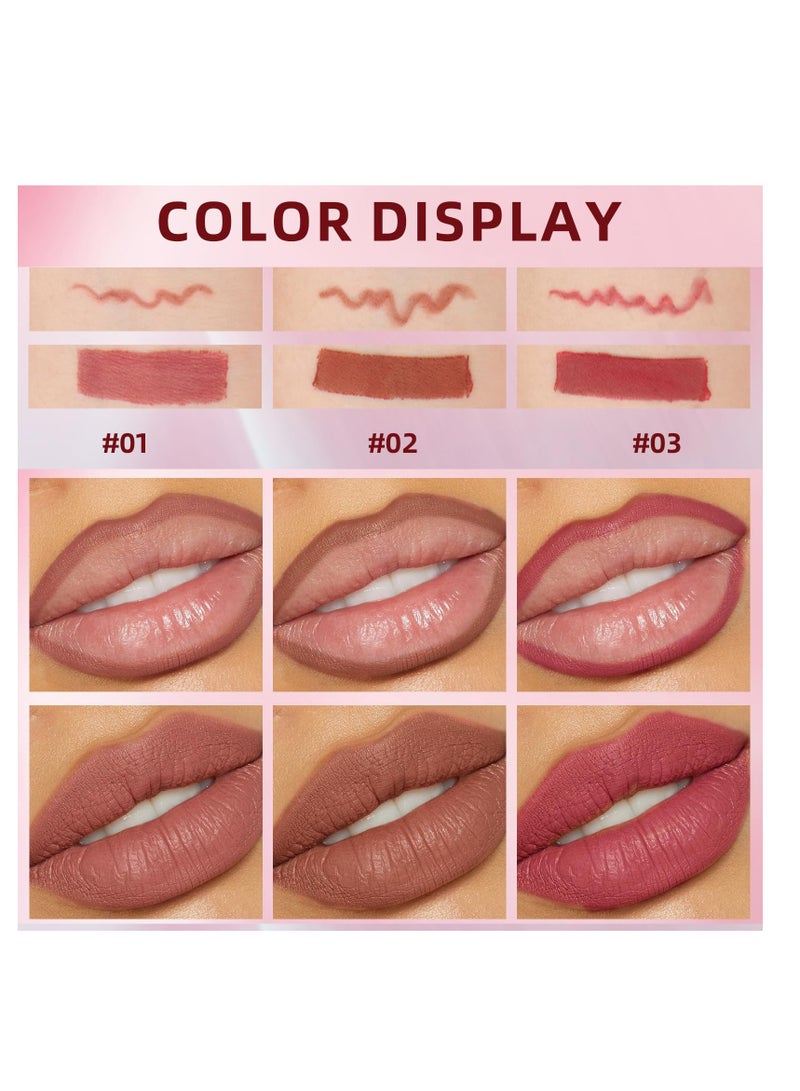 Matte Liquid Lipstick and Lip Liner Pens Set, 3 Pcs Waterproof and Long Lasting, Velvety Nude Smooth, 24 Horas Originales Makeup, Gloss Make up Gift Set