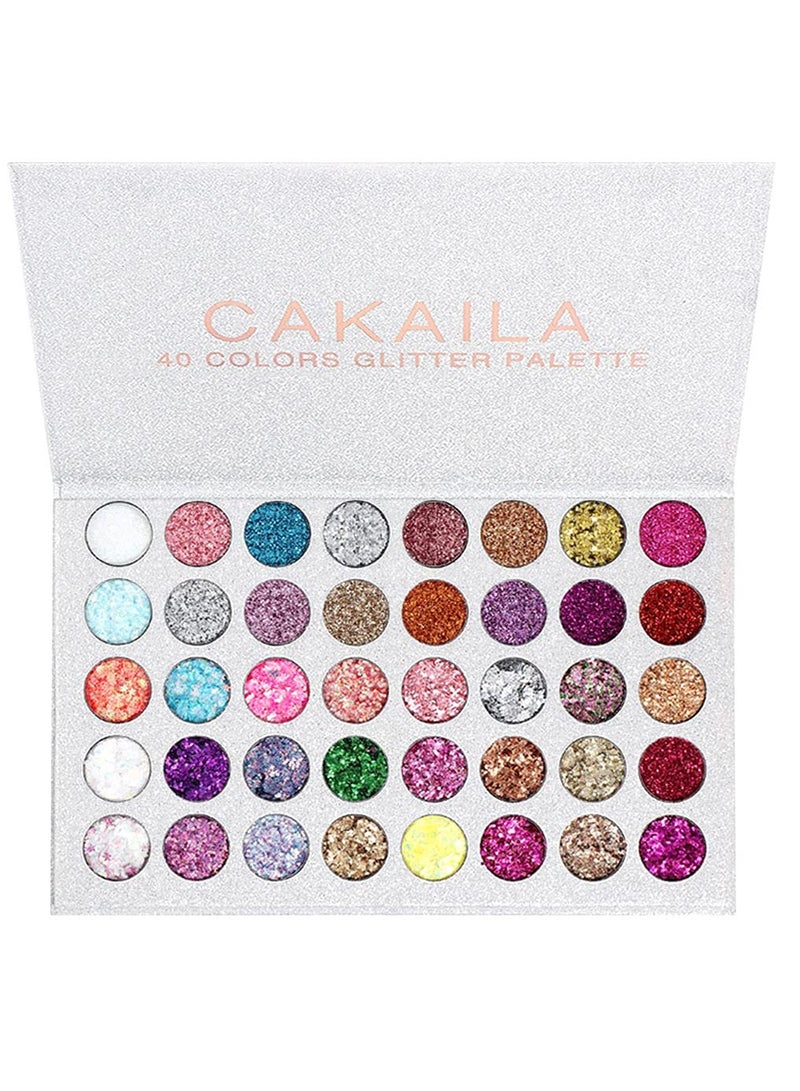 Glitter Eyeshadow, 40 Colors Sparkle Palette Glue Pallete Eyeshadow Face Paint Glitter, White Silver Colorful Sparkly Eye Makeup Pallet Palettes Gel for Women