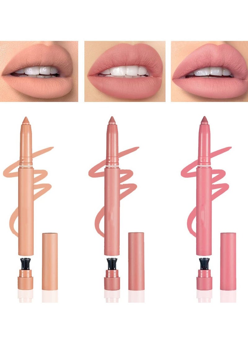 Waterproof Crayon Matt Nude Lipstick, Lipliner Pack Set with Built in Sharpener Matte, Lipliner Pencil Collection Ultimate, Nourishing Buildable Velvet Lip Crayon Lip Liner, 3 Colors