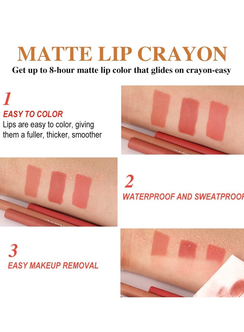 Waterproof Crayon Matt Nude Lipstick, Lipliner Pack Set with Built in Sharpener Matte, Lipliner Pencil Collection Ultimate, Nourishing Buildable Velvet Lip Crayon Lip Liner, 3 Colors
