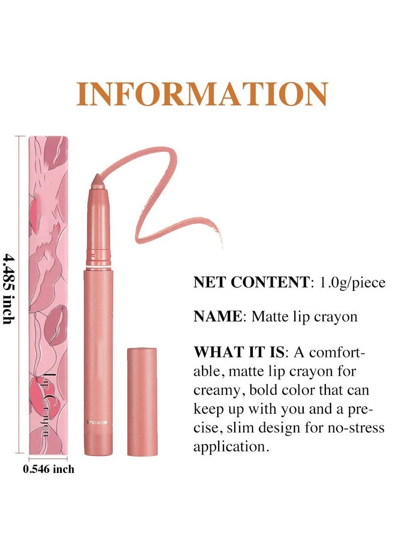 Waterproof Crayon Matt Nude Lipstick, Lipliner Pack Set with Built in Sharpener Matte, Lipliner Pencil Collection Ultimate, Nourishing Buildable Velvet Lip Crayon Lip Liner, 3 Colors