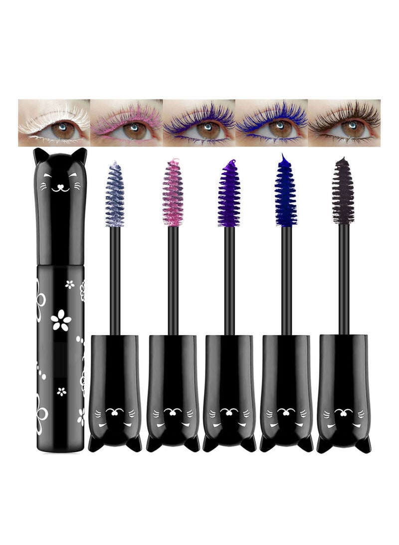 Colored Eyelash Mascara Set, 5 Colors Colorful Waterproof Rainbow Fiber Eyelashes Long Lasting Thick Volume Eye Lash for Women Cruelty Free Vegan Natural Makeup All Day