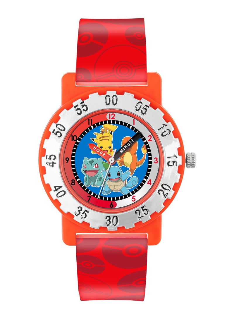 Pokémon Red Strap Character Dial Time Teacher Boys Watch - POK4194