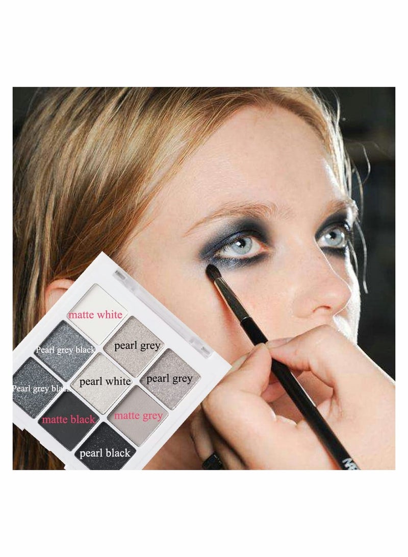 Black White Smokey Eyeshadow Palette, 9 Colors Matte Glitter Eyeshadow Makeup Palette Silver Gray Eye Shadow for Girls and Women, with Prism Mirror