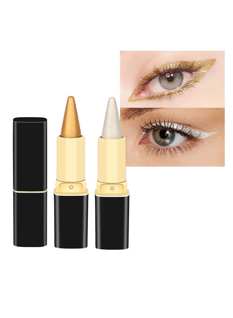 Cream Gel Eyeliner Stick, 2Pcs Waterproof and Smudge Resistant, Easy Glide Application, Pearlescent Creamy Makeup Eyeliner for Women, Long-lasting and Versatile