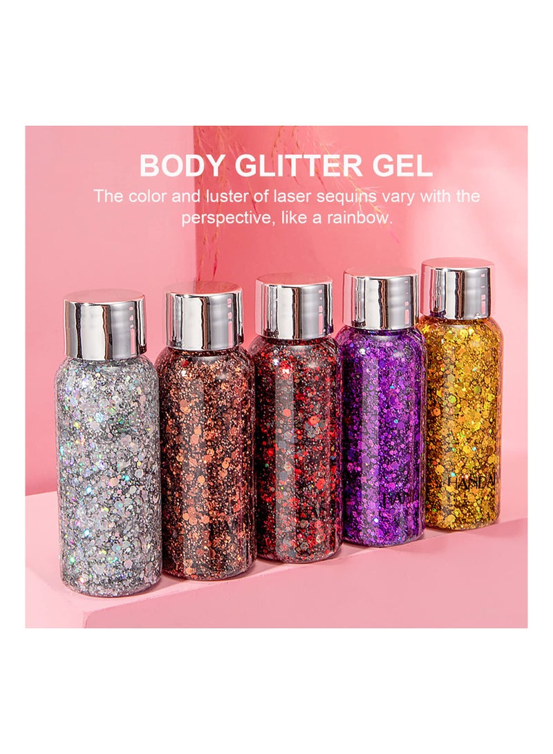 2 Bottle Mermaid Sequins Body Glitter Gel, Long Lasting Holographic Glitter Liquid Body Makeup for Women, Waterproof Face Glitter Gel Total