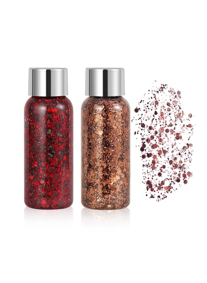 2 Bottle Mermaid Sequins Body Glitter Gel, Long Lasting Holographic Glitter Liquid Body Makeup for Women, Waterproof Face Glitter Gel Total