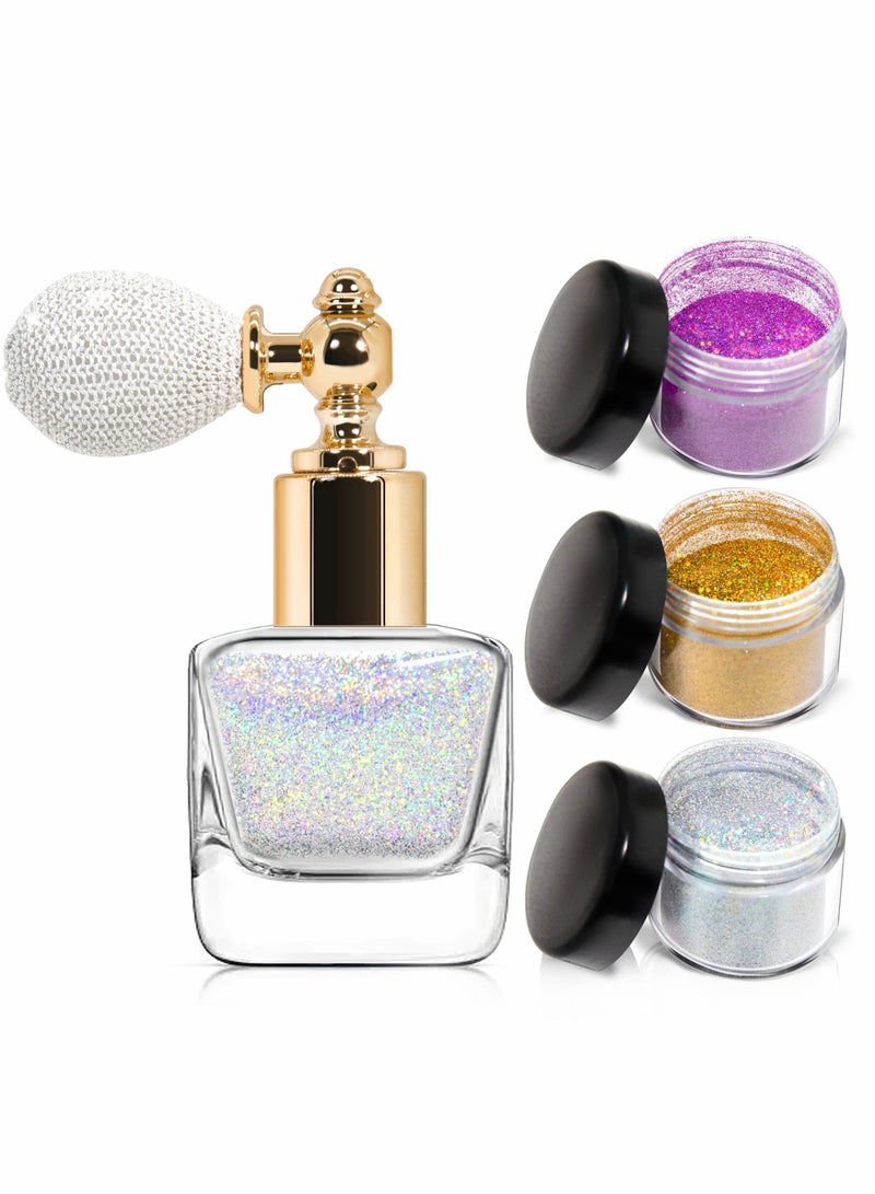 Body Glitter Spray,Sliver Gold Pink Glitter Powder,Shimmer Highlighter Loose Powder Glitter Makeup for Body Face Hair Clothes Nail Art Craft Design 3 Colors-with 1 Empty Spray Bottle