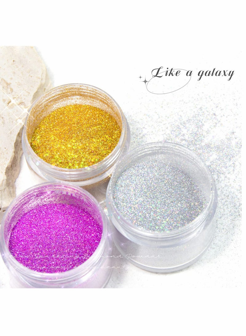 Body Glitter Spray,Sliver Gold Pink Glitter Powder,Shimmer Highlighter Loose Powder Glitter Makeup for Body Face Hair Clothes Nail Art Craft Design 3 Colors-with 1 Empty Spray Bottle