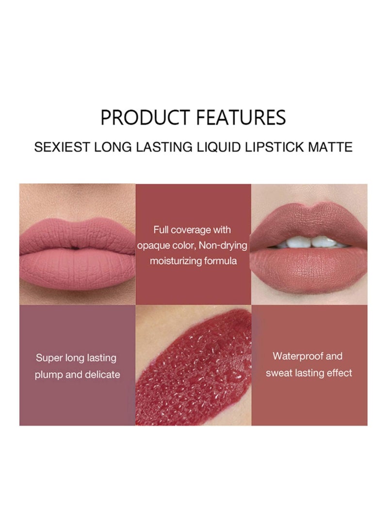 6 Pcs Nude Lipstick Set Matte Liquid Long Lasting Wear Non Stick Cup Not Fade Waterproof Lip Gloss Set for Women