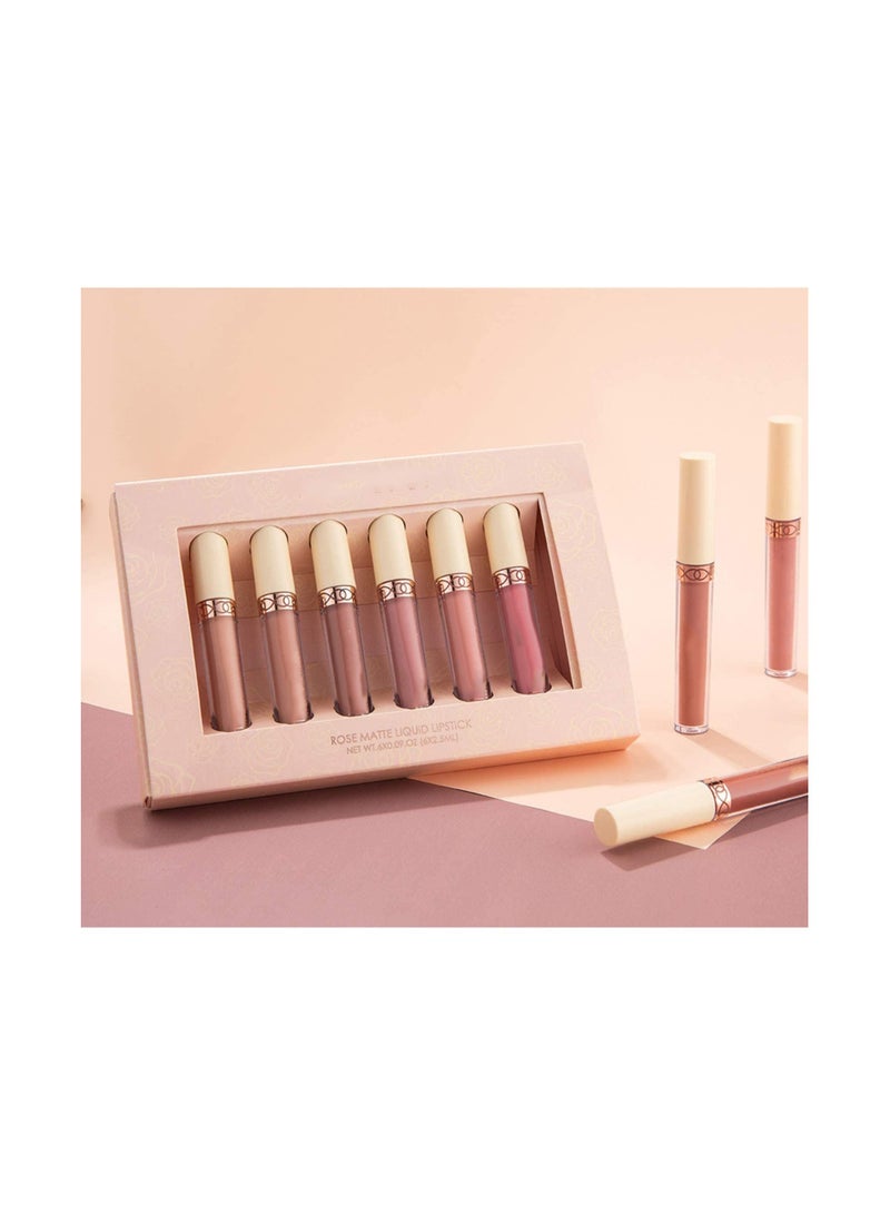 6 Pcs Nude Lipstick Set Matte Liquid Long Lasting Wear Non Stick Cup Not Fade Waterproof Lip Gloss Set for Women