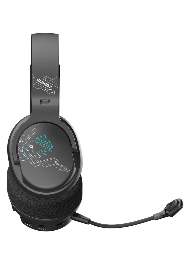 All-In-One Dual Mode Wireless Gaming Headset GR370, Connection Mode ① 2.4GHz Wireless ② Bluetooth v5.3 ③ 3.5mm Wired Audio, Noise Cancelling, 7-Color Backlit, Playtime 45H, 50mm Speaker, Sports Black
