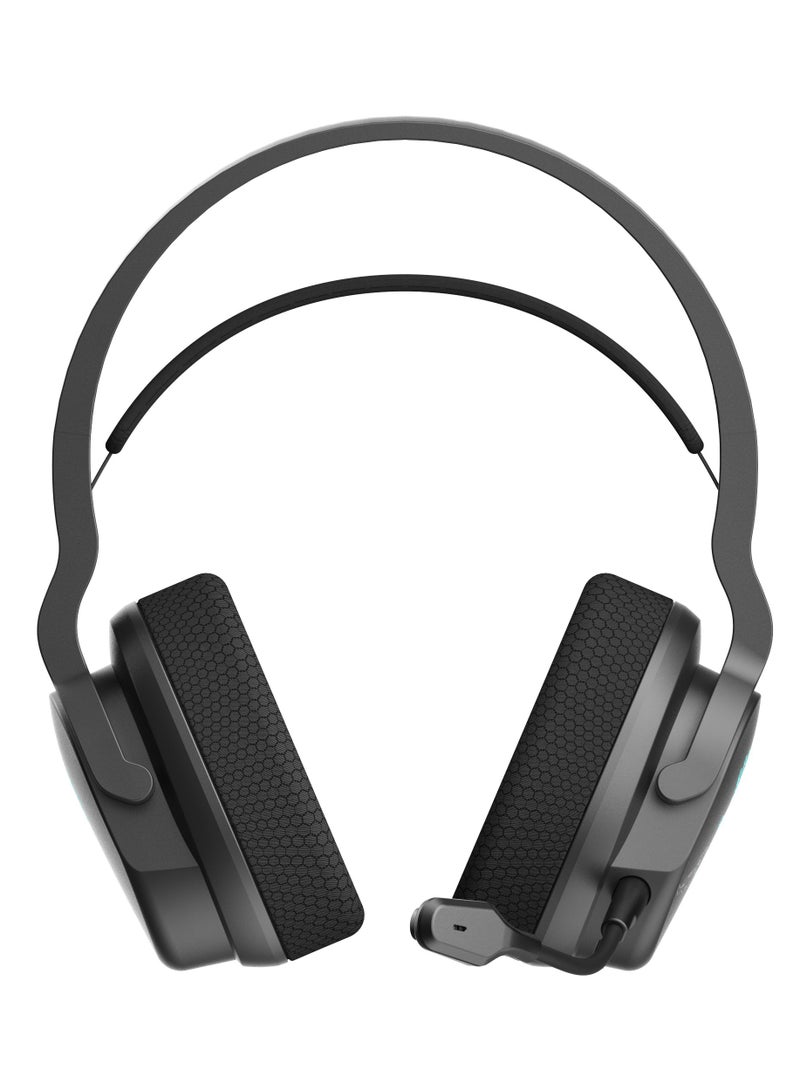 All-In-One Dual Mode Wireless Gaming Headset GR370, Connection Mode ① 2.4GHz Wireless ② Bluetooth v5.3 ③ 3.5mm Wired Audio, Noise Cancelling, 7-Color Backlit, Playtime 45H, 50mm Speaker, Sports Black