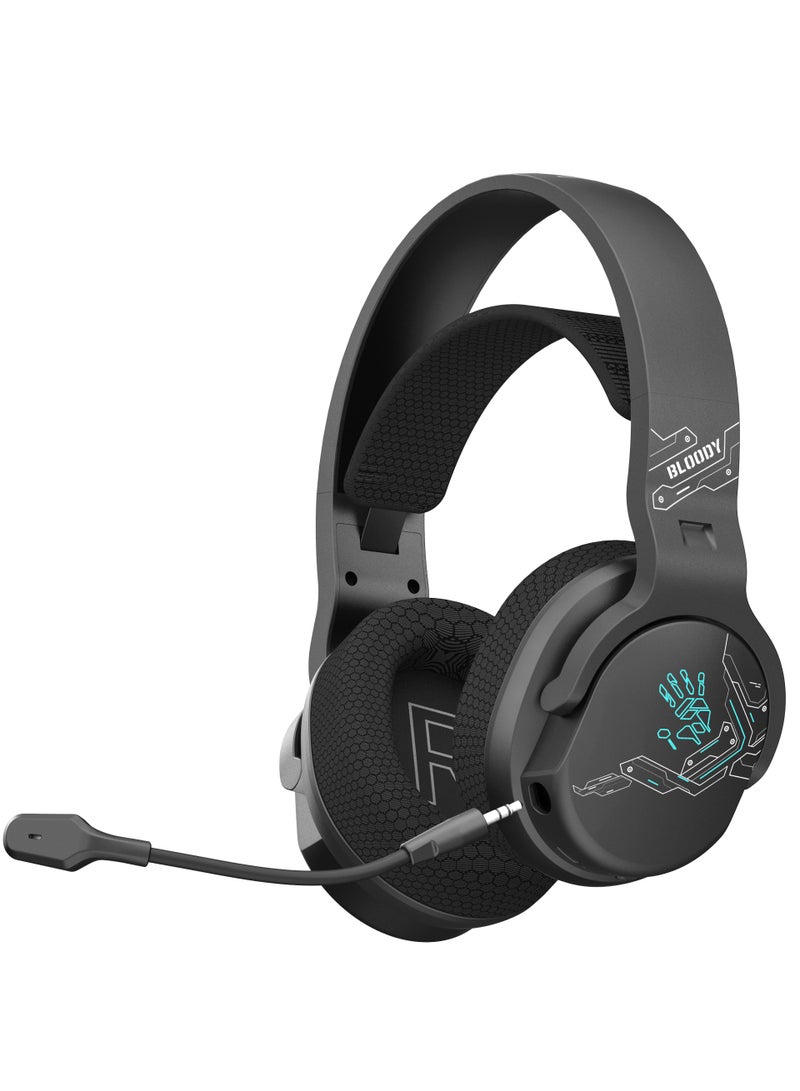 All-In-One Dual Mode Wireless Gaming Headset GR370, Connection Mode ① 2.4GHz Wireless ② Bluetooth v5.3 ③ 3.5mm Wired Audio, Noise Cancelling, 7-Color Backlit, Playtime 45H, 50mm Speaker, Sports Black