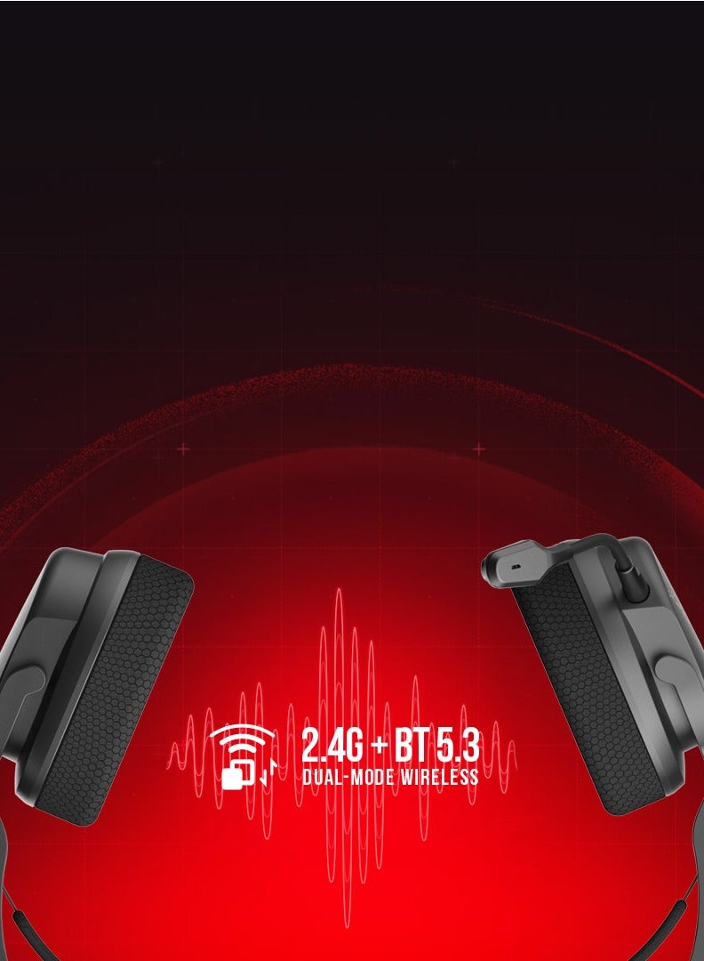 All-In-One Dual Mode Wireless Gaming Headset GR370, Connection Mode ① 2.4GHz Wireless ② Bluetooth v5.3 ③ 3.5mm Wired Audio, Noise Cancelling, 7-Color Backlit, Playtime 45H, 50mm Speaker, Sports Black