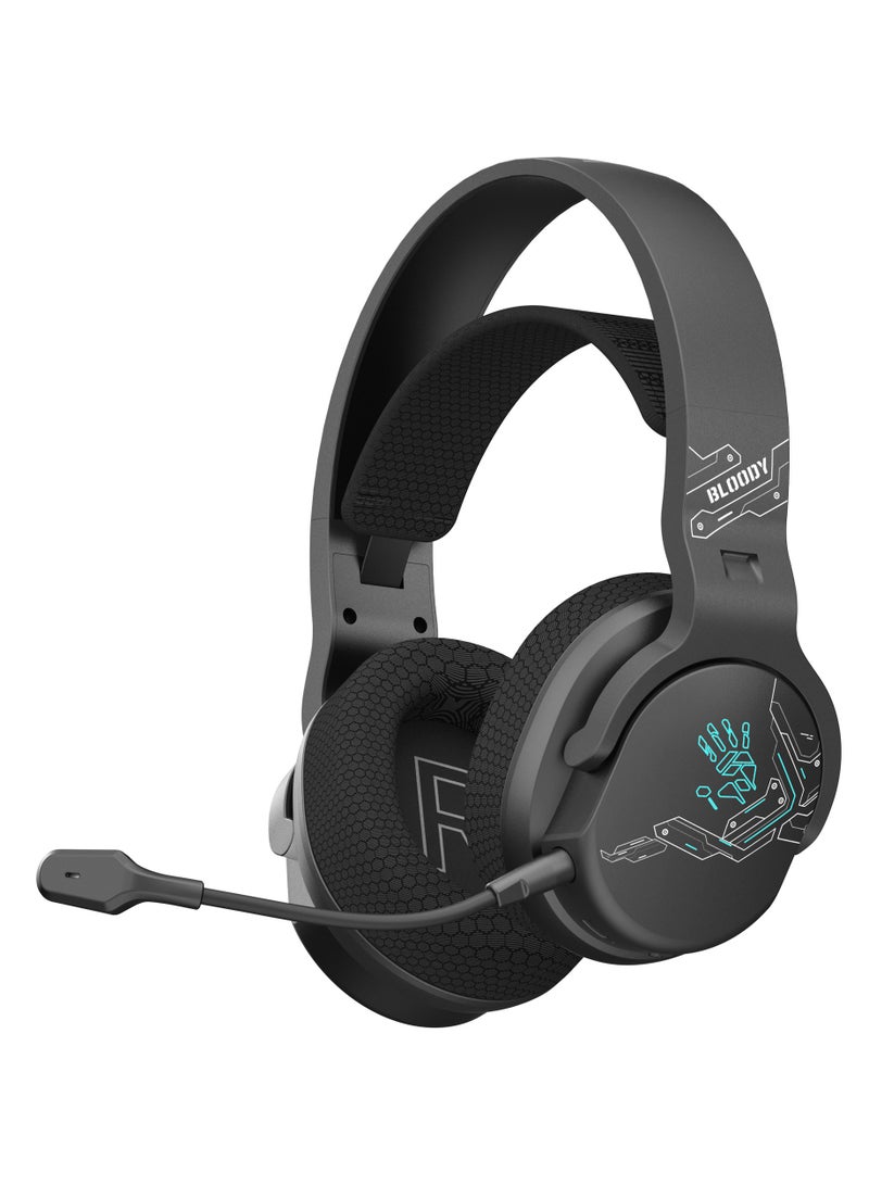 All-In-One Dual Mode Wireless Gaming Headset GR370, Connection Mode ① 2.4GHz Wireless ② Bluetooth v5.3 ③ 3.5mm Wired Audio, Noise Cancelling, 7-Color Backlit, Playtime 45H, 50mm Speaker, Sports Black