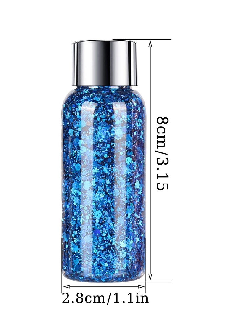 Body Glitter Gel, 2 Pcs Glitter Sequins Chunky Glitter Liquid Eyeshadow Long Lasting Glitter Shimmer Chunky Sequins Glitters for Hair Makeup Festival Party Carnival(Blue+Pink)