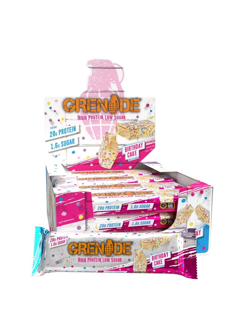 Grenade High Protein Low Sugar Bar Birthday Cake 60g Pack of 12