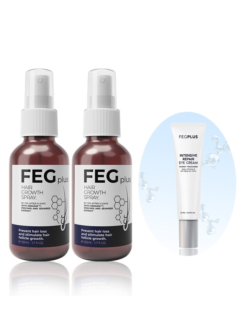 Eyecream with 2Pcs FEGPLUS Hair & Beard Growth Serum (50ml) Control Hair Loss & Regrow Hair, Natural Ingredients Help Hair Stronger & Healthier