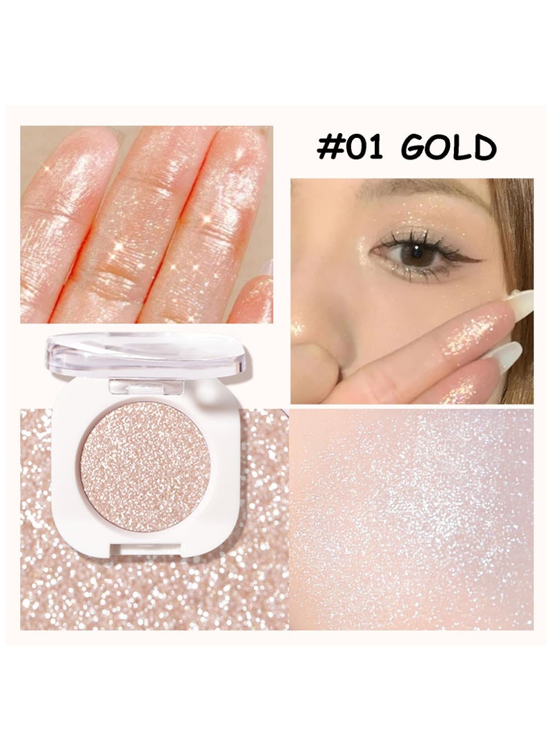 Single Glitter Eyeshadow, Matte Sparkly Champagne Gold Metallic Silver Shimmer, Ultra-fine Lightweight Powder, Multiuse Blendable Eyeshadow Highlighter, Glossy Korean Eyes Makeup (2 pack 2 color)