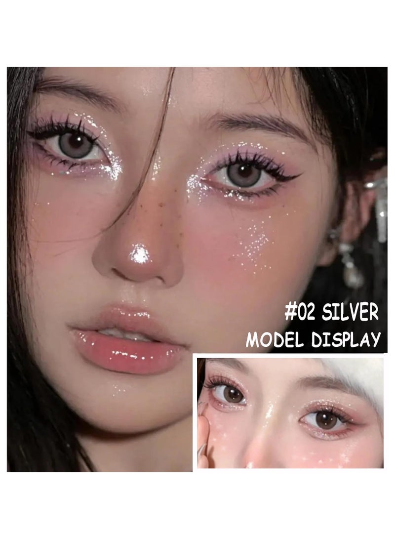 Single Glitter Eyeshadow, Matte Sparkly Champagne Gold Metallic Silver Shimmer, Ultra-fine Lightweight Powder, Multiuse Blendable Eyeshadow Highlighter, Glossy Korean Eyes Makeup (2 pack 2 color)