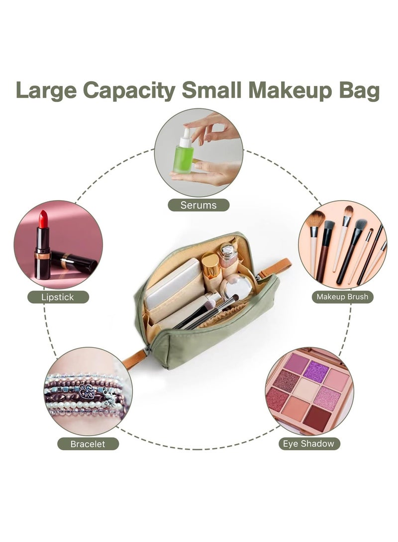 Travel Makeup Bag, Portable Toiletry Bag, Small Makeup Bag, Cosmetic Bag, Multifunction Makeup Bag with Multiple Compartment, Large Capacity Cosmetic Bags for Women, Waterproof Nylon, Daily Use, Green