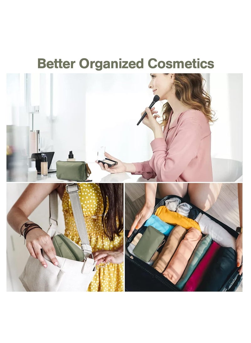 Travel Makeup Bag, Portable Toiletry Bag, Small Makeup Bag, Cosmetic Bag, Multifunction Makeup Bag with Multiple Compartment, Large Capacity Cosmetic Bags for Women, Waterproof Nylon, Daily Use, Green