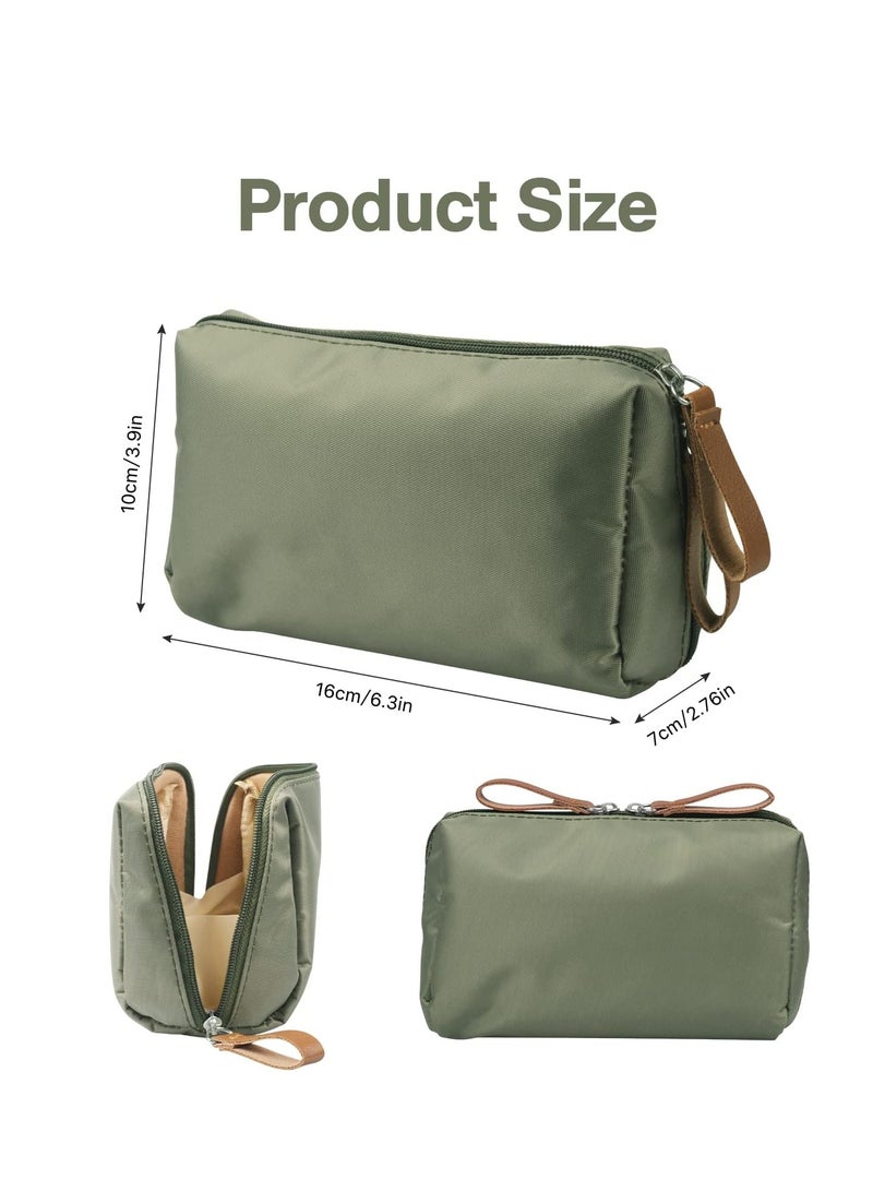 Travel Makeup Bag, Portable Toiletry Bag, Small Makeup Bag, Cosmetic Bag, Multifunction Makeup Bag with Multiple Compartment, Large Capacity Cosmetic Bags for Women, Waterproof Nylon, Daily Use, Green