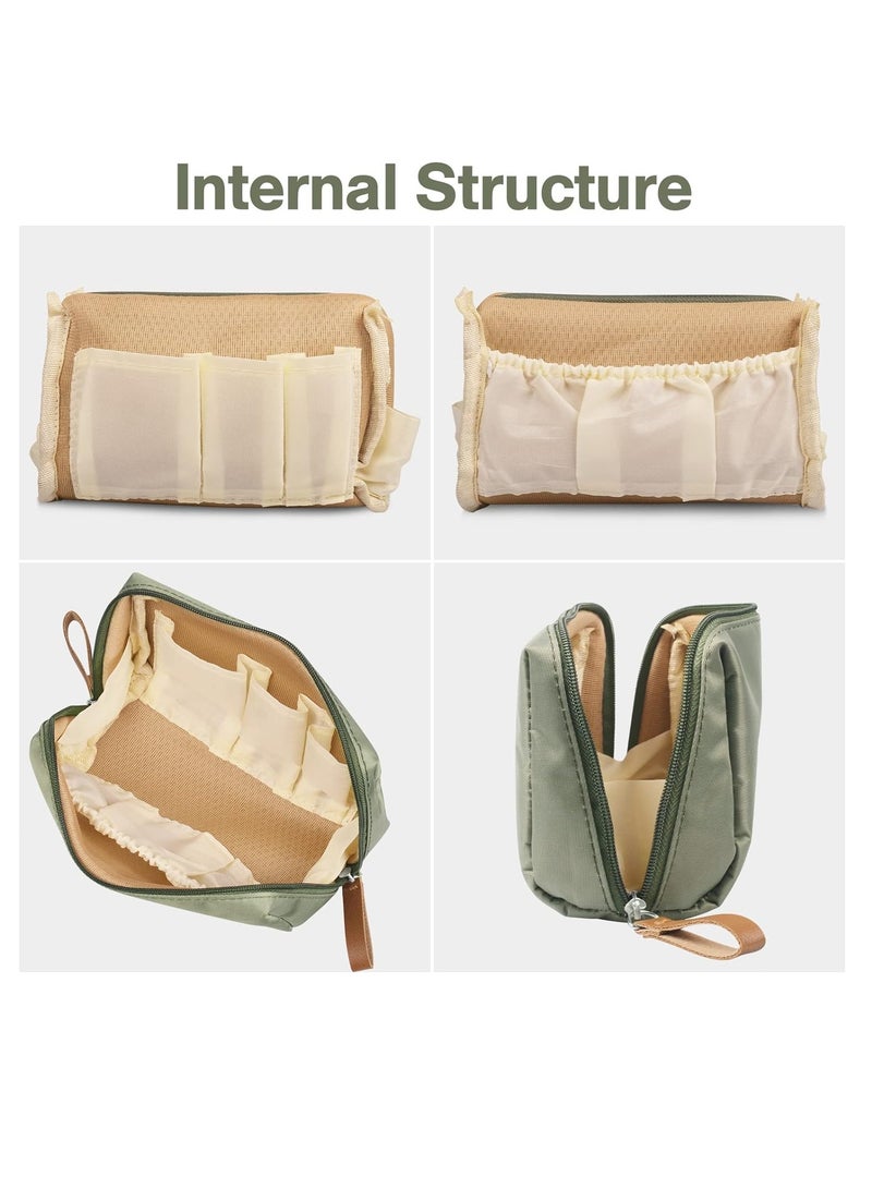 Travel Makeup Bag, Portable Toiletry Bag, Small Makeup Bag, Cosmetic Bag, Multifunction Makeup Bag with Multiple Compartment, Large Capacity Cosmetic Bags for Women, Waterproof Nylon, Daily Use, Green