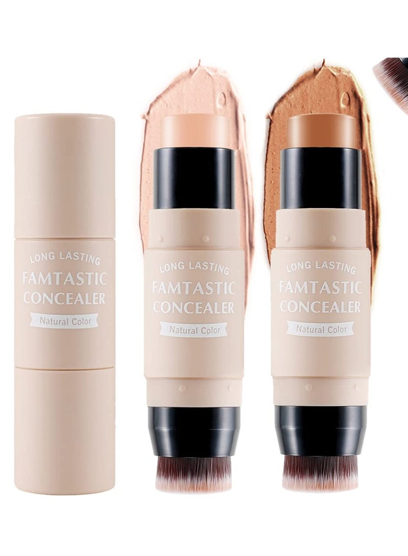 2 PCS Contour Highlighter Stick with Brush -Bronzer Pen, Face Brightens Shades Pencil, Highlighting Shade, Highlight Shaping Stick, Waterproof, Longwear Makeup(01 and 04)