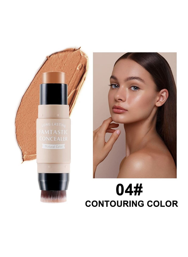 2 PCS Contour Highlighter Stick with Brush -Bronzer Pen, Face Brightens Shades Pencil, Highlighting Shade, Highlight Shaping Stick, Waterproof, Longwear Makeup(03 and 04)