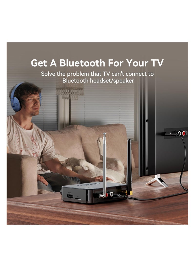 Bluetooth 5.1 Receiver for Home Stereo, 4-in-1 (with Remote) for Home Stereo TV, HiFi Wireless Audio Adapter with 3.5mm AUX, RCA, 6.5mm Mic Connection, FM Radio, Low Latency NFC Audio Adapter