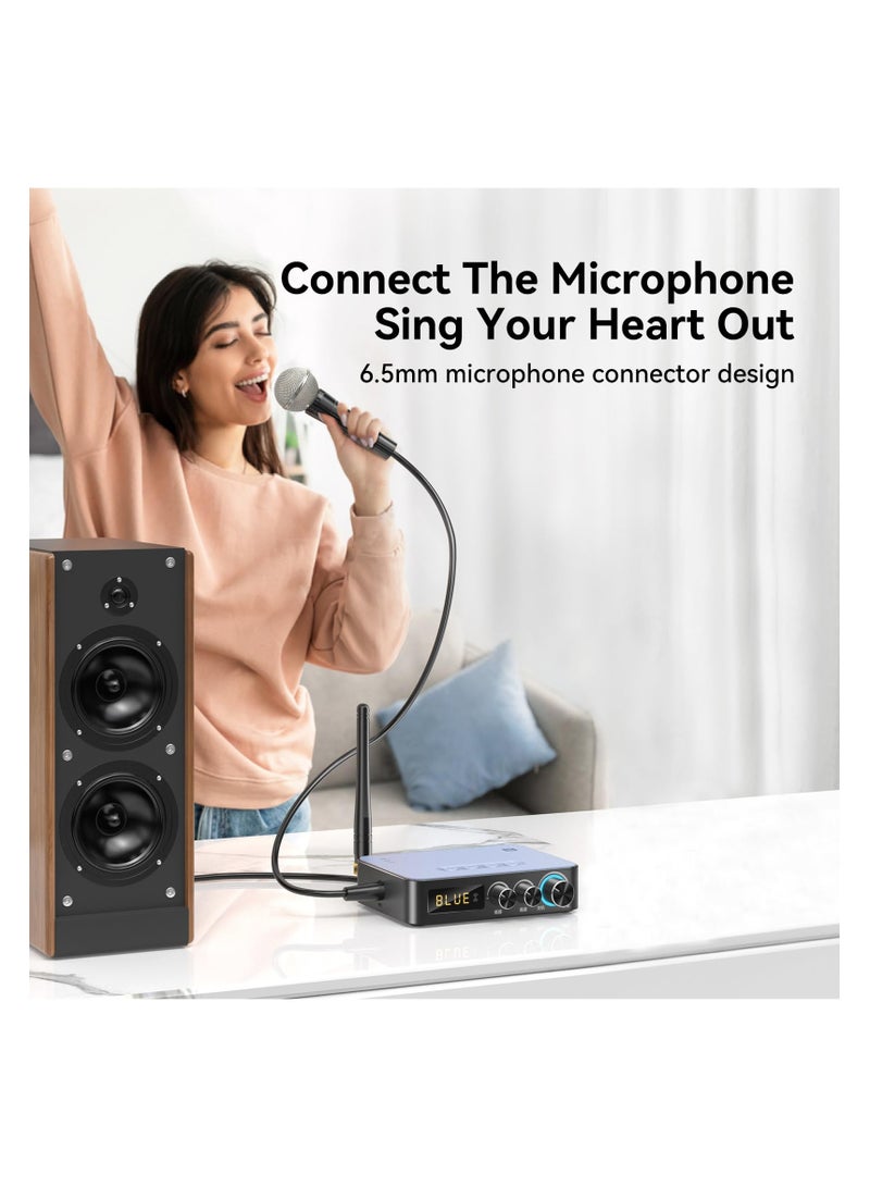 Bluetooth 5.1 Receiver for Home Stereo, 4-in-1 (with Remote) for Home Stereo TV, HiFi Wireless Audio Adapter with 3.5mm AUX, RCA, 6.5mm Mic Connection, FM Radio, Low Latency NFC Audio Adapter