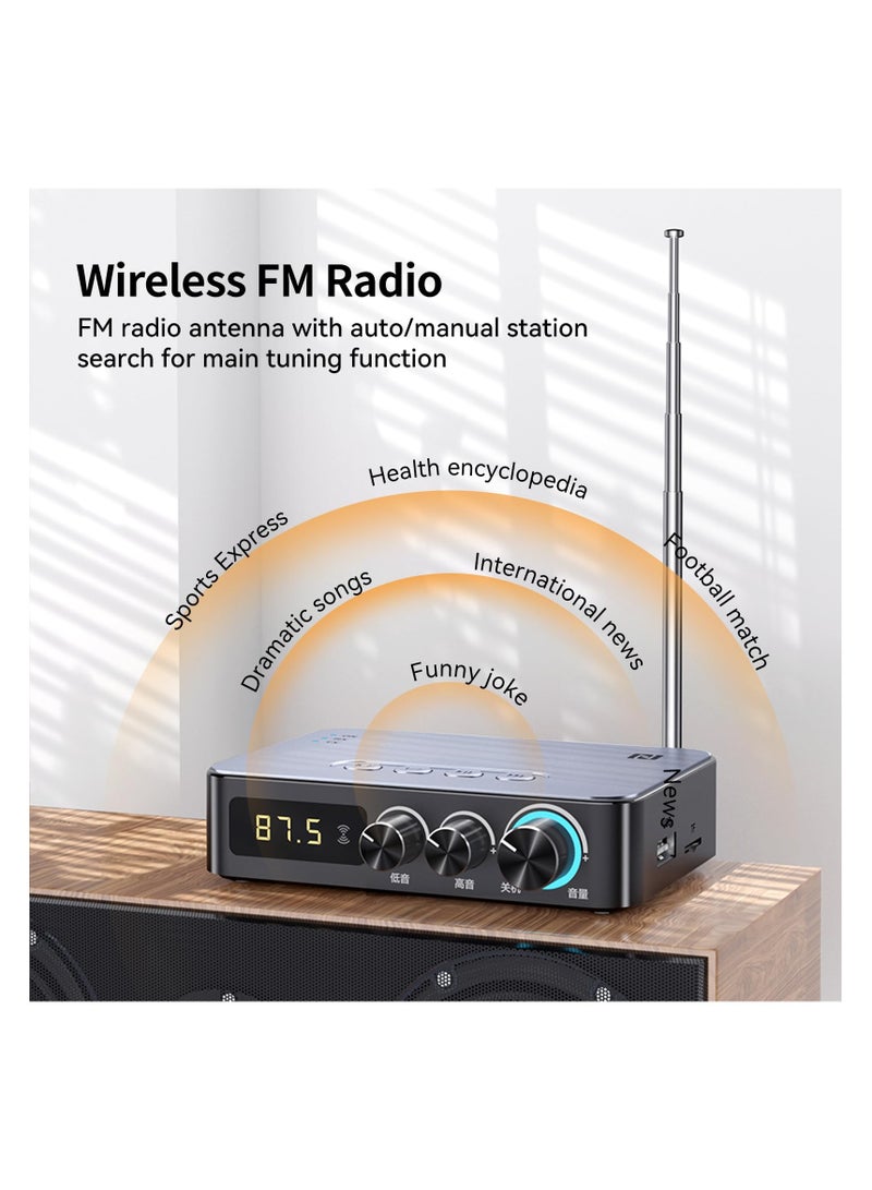 Bluetooth 5.1 Receiver for Home Stereo, 4-in-1 (with Remote) for Home Stereo TV, HiFi Wireless Audio Adapter with 3.5mm AUX, RCA, 6.5mm Mic Connection, FM Radio, Low Latency NFC Audio Adapter