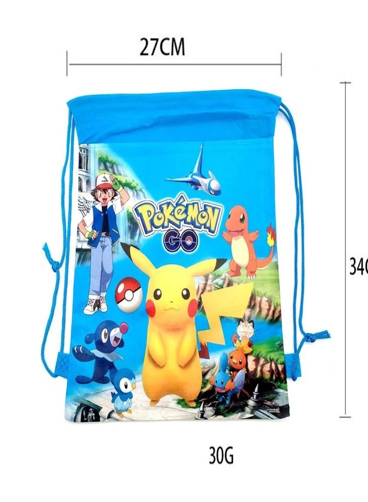 Drawstring Bag for Boys/Girls Travel Storage Package Cartoon School Picnic Backpack Children Kids Birthday Party Favors 10 pcs Pokémon Style 1