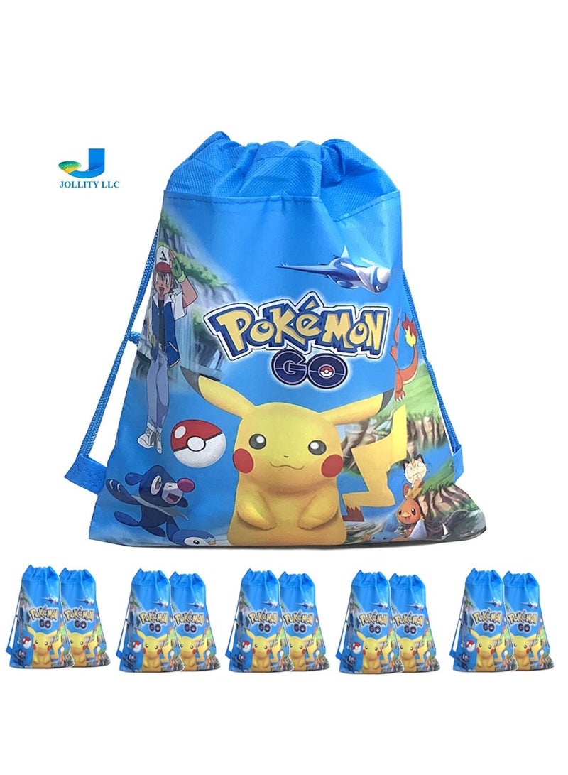 Drawstring Bag for Boys/Girls Travel Storage Package Cartoon School Picnic Backpack Children Kids Birthday Party Favors 10 pcs Pokémon Style 1