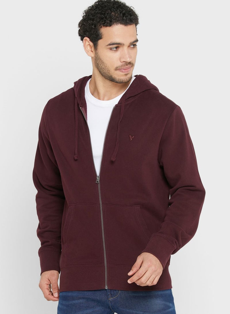 Reverse Logo Zip Through Hoodie