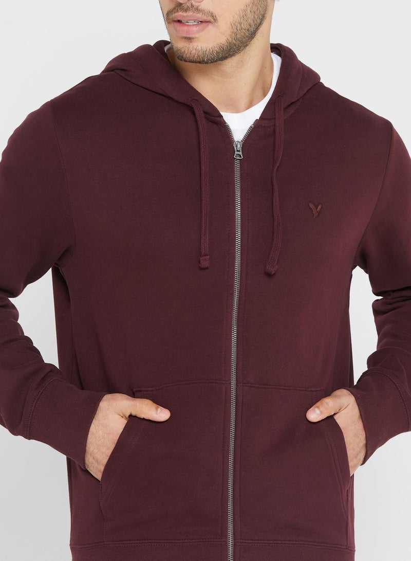 Reverse Logo Zip Through Hoodie